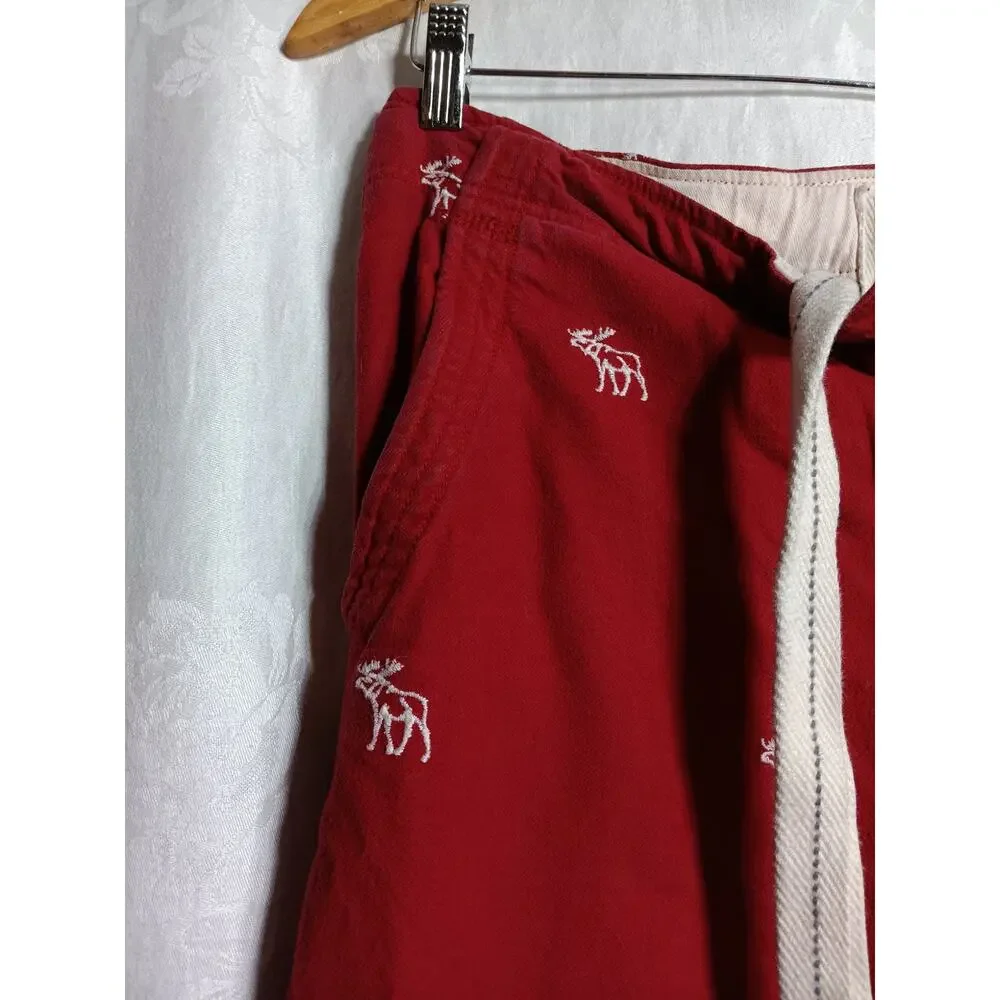 Abercrombie Fitch Vintage Pants Small Red AOP Embroidered Moose Wide Leg Lounge - Picture 5 of 16